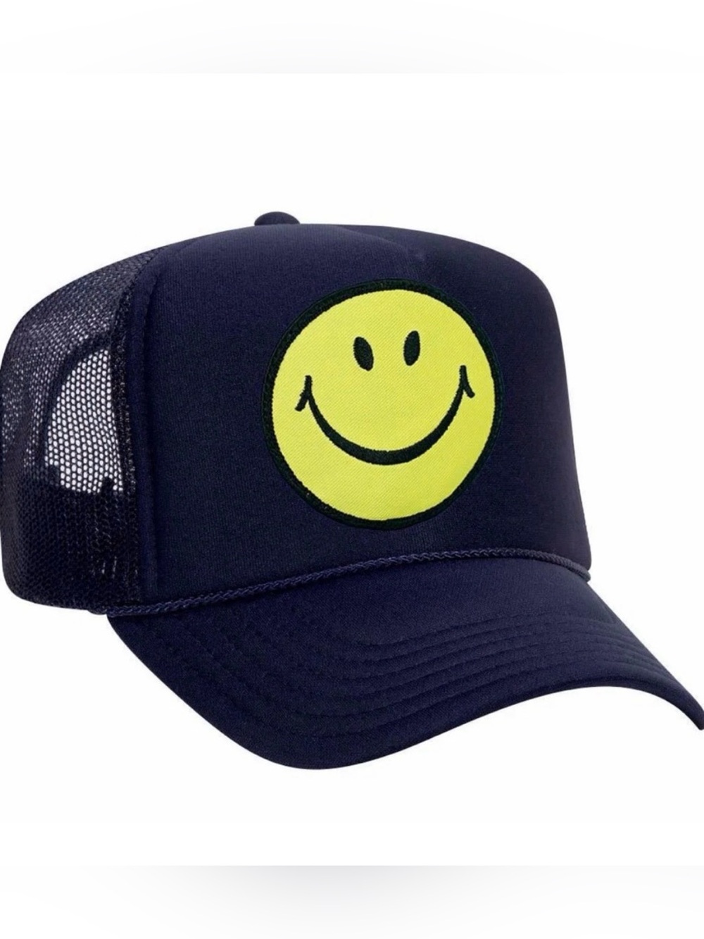 Aviator Nation Navy Trucker Hat with Yellow Smiley Face Patch RARE OLD STYLE